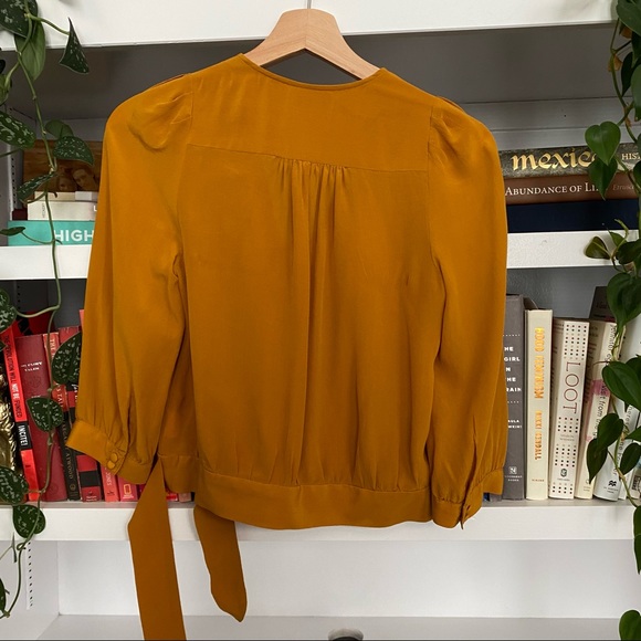 SOLD - Madewell Mustard Wrap Blouse 100% Silk - Picture 7 of 9